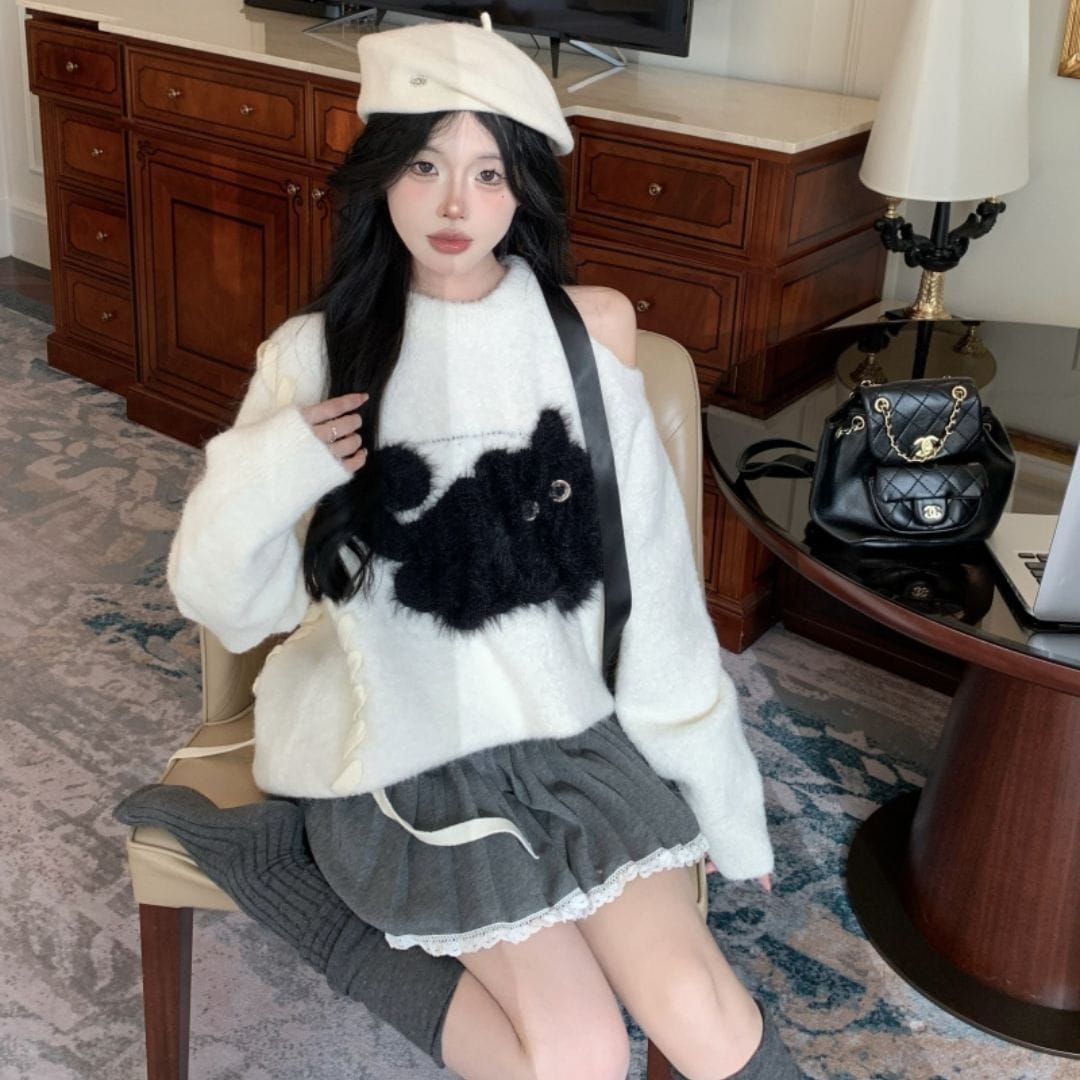 レディースファッション肩出しデザイン感2025秋春作アウターセーター＋スカートセットアップ通勤insゆったり2点セット