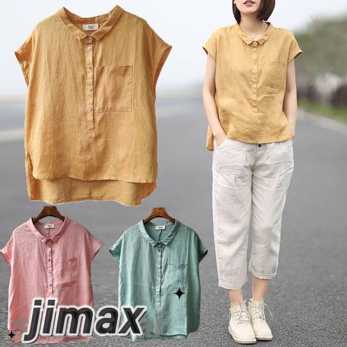 レディース シャツ 半袖 ブラウス シャツ 夏服 オフィス シャツ 通勤 大人 トップス 無地 ゆったり カジュアル 体型カバー 20代 30代 40代 50代 ホワイト ピンク イエロー オレンジ