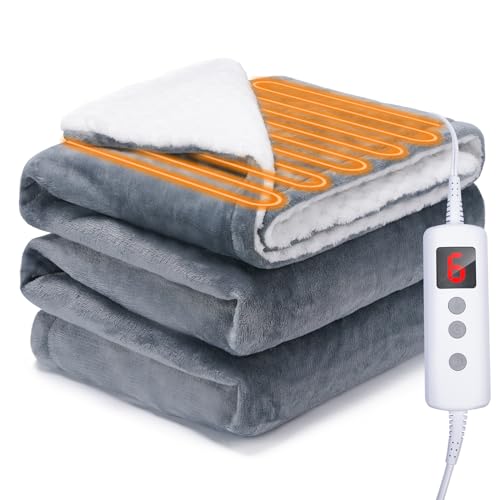 GOHHME 電気毛布 掛け敷き兼用 電気ブランケット160*130cm フランネル素材 6段階温度調整 5つタイマー機能 ふわふわ 膝掛け ソファ 過熱保護 防寒対策 抗菌 防臭 ダニ退治 冷え予防