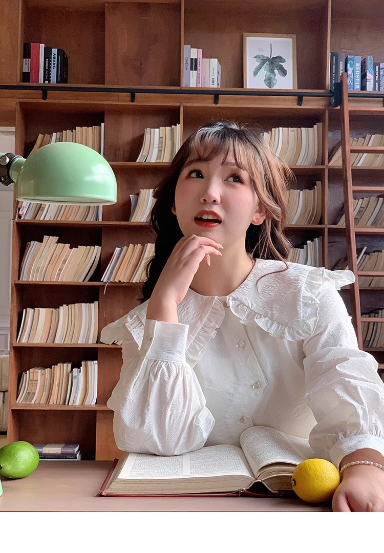 プラスサイズ 婦人服 甘い 日本 トップ 春 ドール カラー 白 個性的 トップス シャツ ブラウス 袖あり 長袖 襟付き きれいめ シンプル カジュアル 大人 上品 おしゃれ お洒落 無地 春 夏