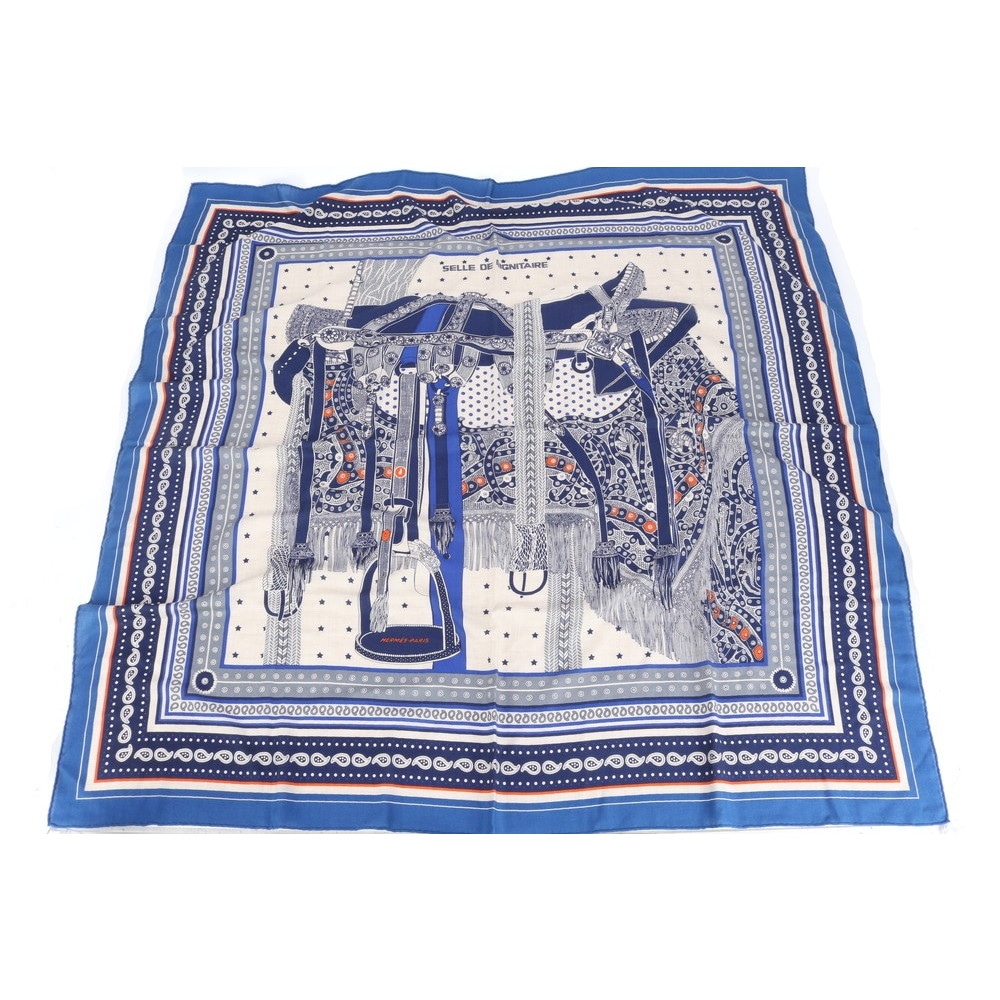 極美品 タグ付 カレ ジェアン 140 SELLE DE DIGNITAIRE 高官の鞭 カシミヤ シルク スカーフ シルク100％ Cマーク 絹 ストール レディース RUE CO1-8 中古