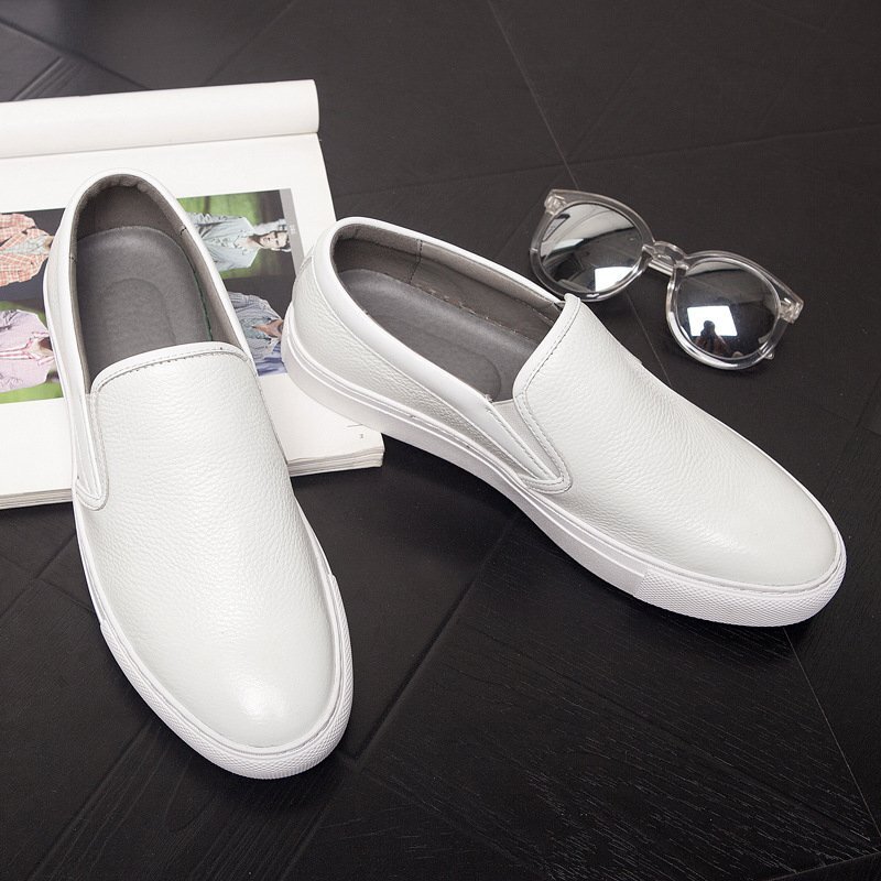 短納期 メンズ スリッポン シューズ 本革 牛二層皮 革靴 カジュアル 通気性 耐磨性 減震機能 ラウンドトゥ デザイン 白 黒 24cm-27cm b81メンズ スリッポン シューズ 本革 牛二層