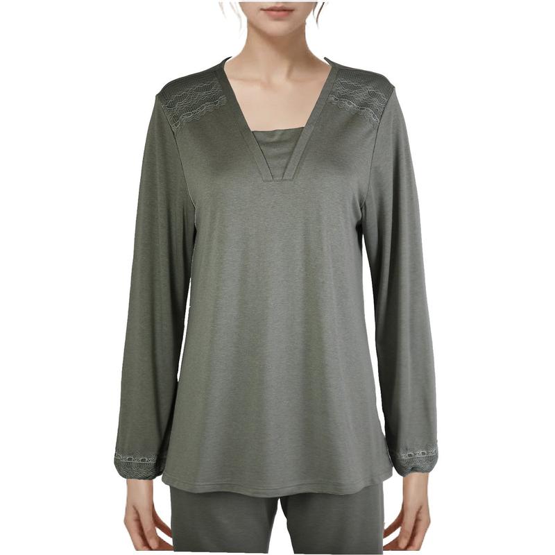 柔らかいレーヨン混紡の無地女性用イージーウェアトップス