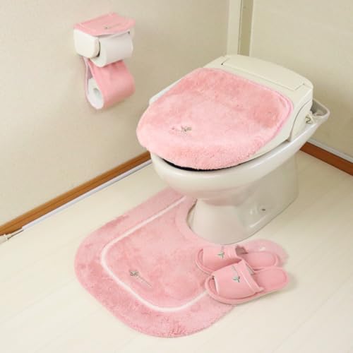 トイレマット セット 4点 北欧 かわいい おしゃれ 人気 吸着タイプ ピンク ドレニモ 洗浄普通 兼用 洗える スリッパ ペーパーカバー レギュラーサイズ マット フタカバー オカ コムフォルタ 6