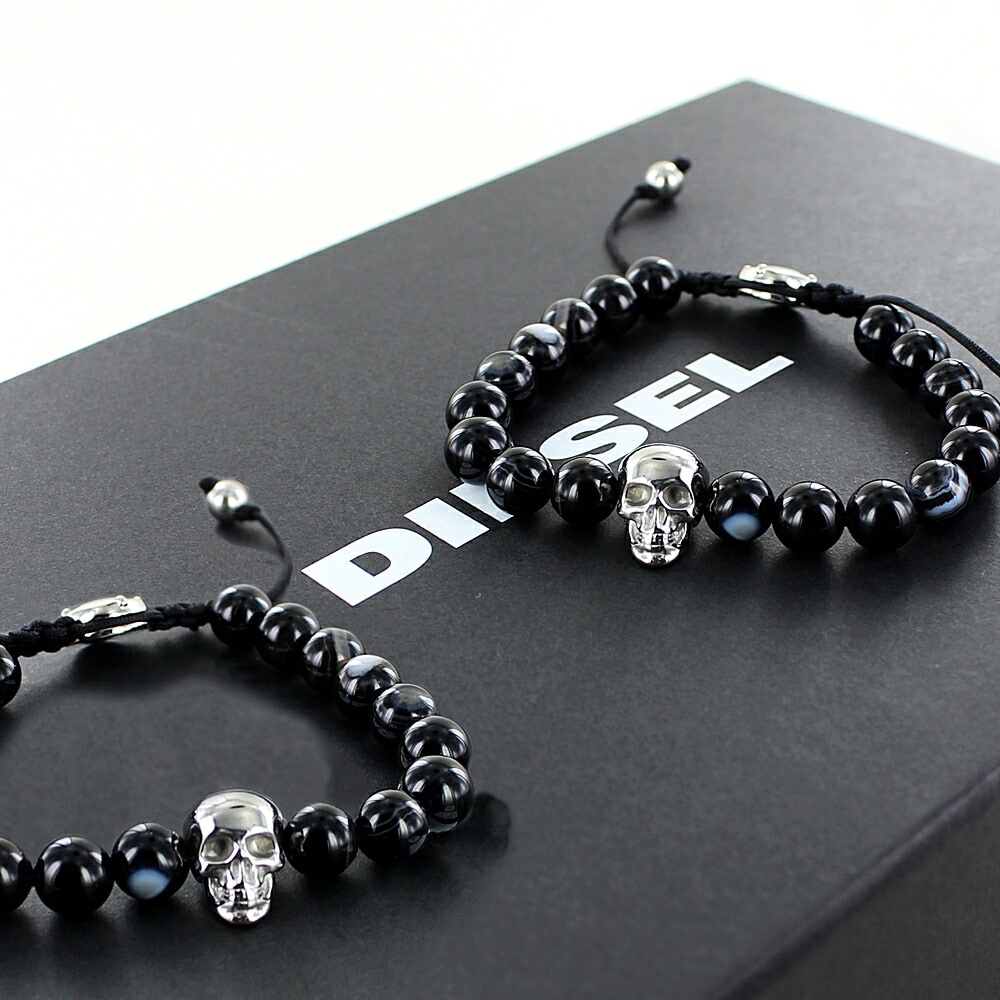 ペア ブレスレット ディーゼル アクセサリー ペアルック カップル 夫婦 プレゼント Diesel ブランド 数珠タイプ ブラック ペアブレスレット お揃い プレゼント ユニセックス ポイント消化 16,660円