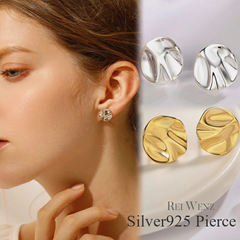 【高品質Silver925】ピアス シルバー Silver925 丸 プレートイレギュラー 大ぶり シルバー 一粒 シンプル レディース ブランド プレゼント 人気 5,291円