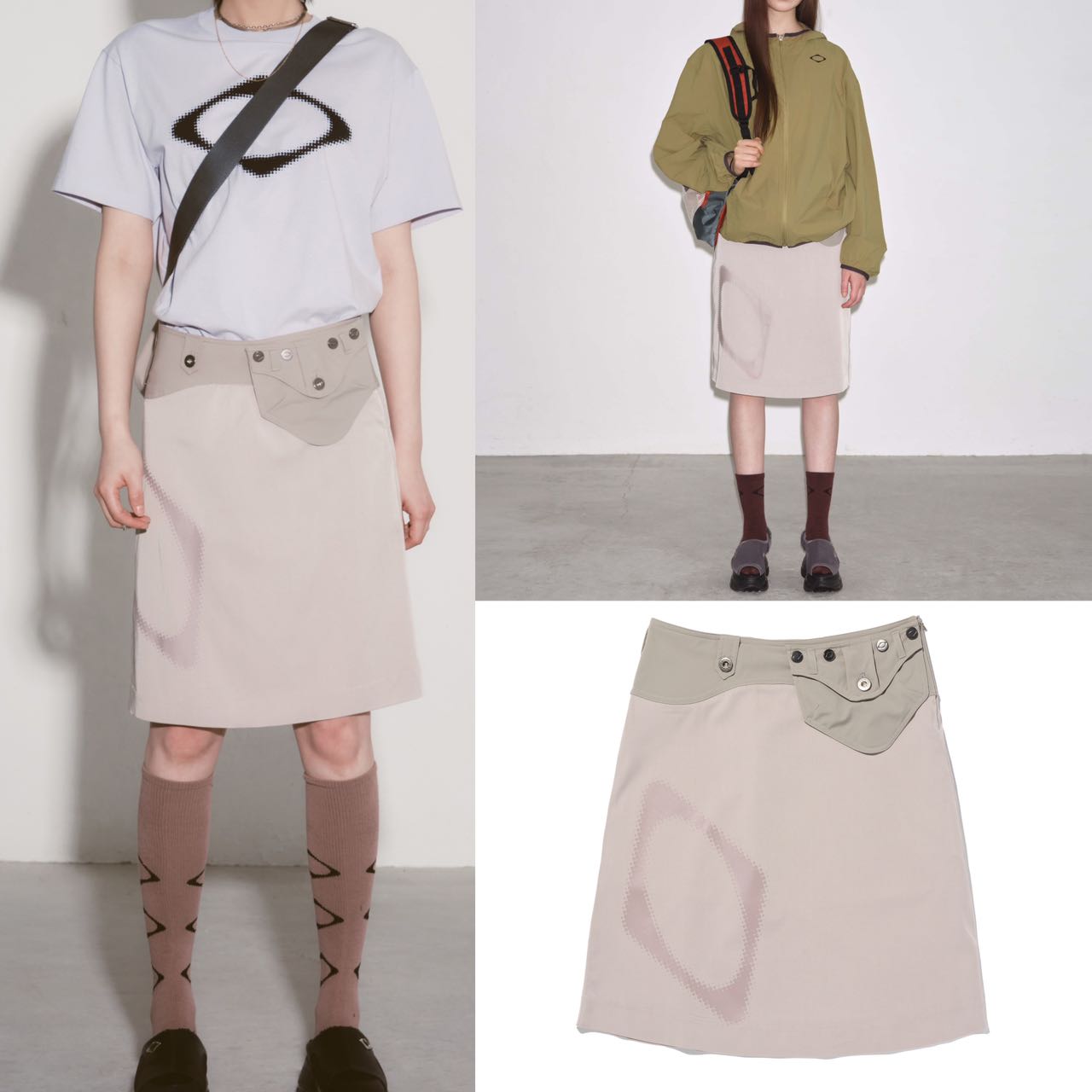 POCKET BAG FLARED SKIRT(PINK BEIGE)