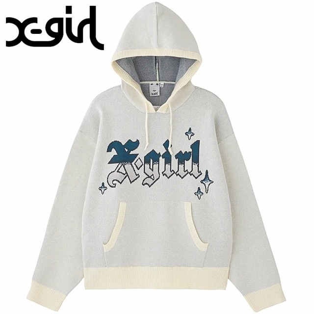 グラディエントロゴ ジャガードニットフーディー [105244015009] GRADIENT LOGO JACQUARD KNIT HOODIE レディース トップス プルオーバーニット WHITE