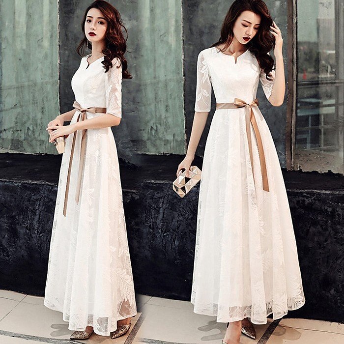 パーティードレス レディース ミモレ丈 ロングドレス 結婚式 ドレス 演奏会 着痩せ ウェディングド