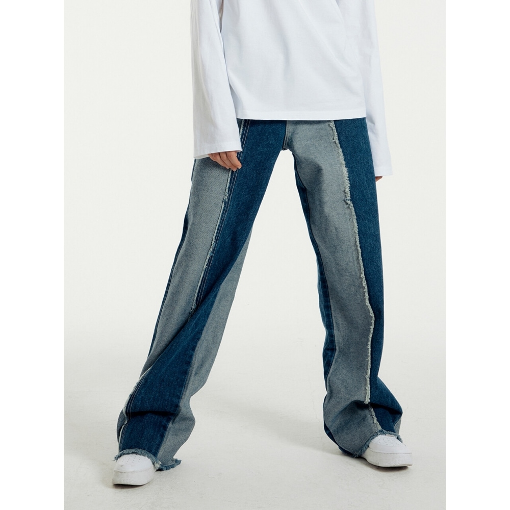 CITYBREEZEカット配色ワイドデニムパンツBLUE