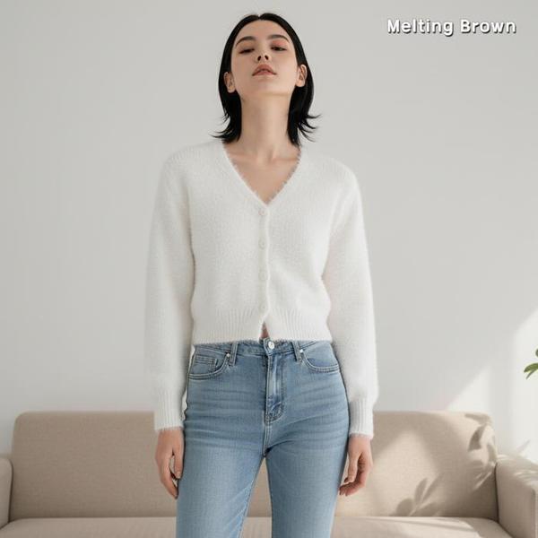 女性クロップVネックカーディガン K12