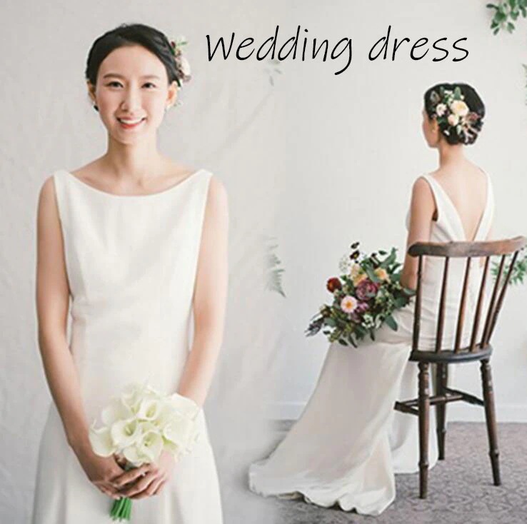 【1-3日出荷】ウェディングドレス ノースリーブ 花嫁ドレス 二次会ドレス 後撮り 前撮り お呼ばれ 結婚式 スレンダーライン エレガント シンプル エンパイアライン 海外挙式 披露宴 パーティー 二