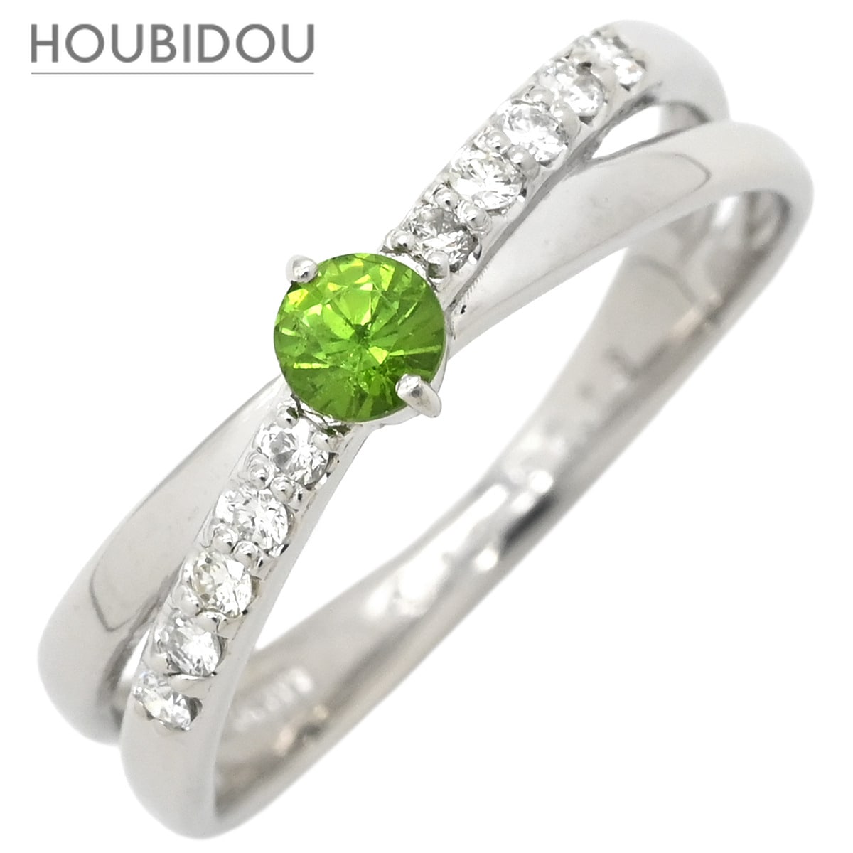 リング 指輪 ガーネット 0.19ct ダイヤ 0.13ct グリーン×プラチナシルバー 緑 プラチナ900 デマントイドガーネット 12.5号【中古】