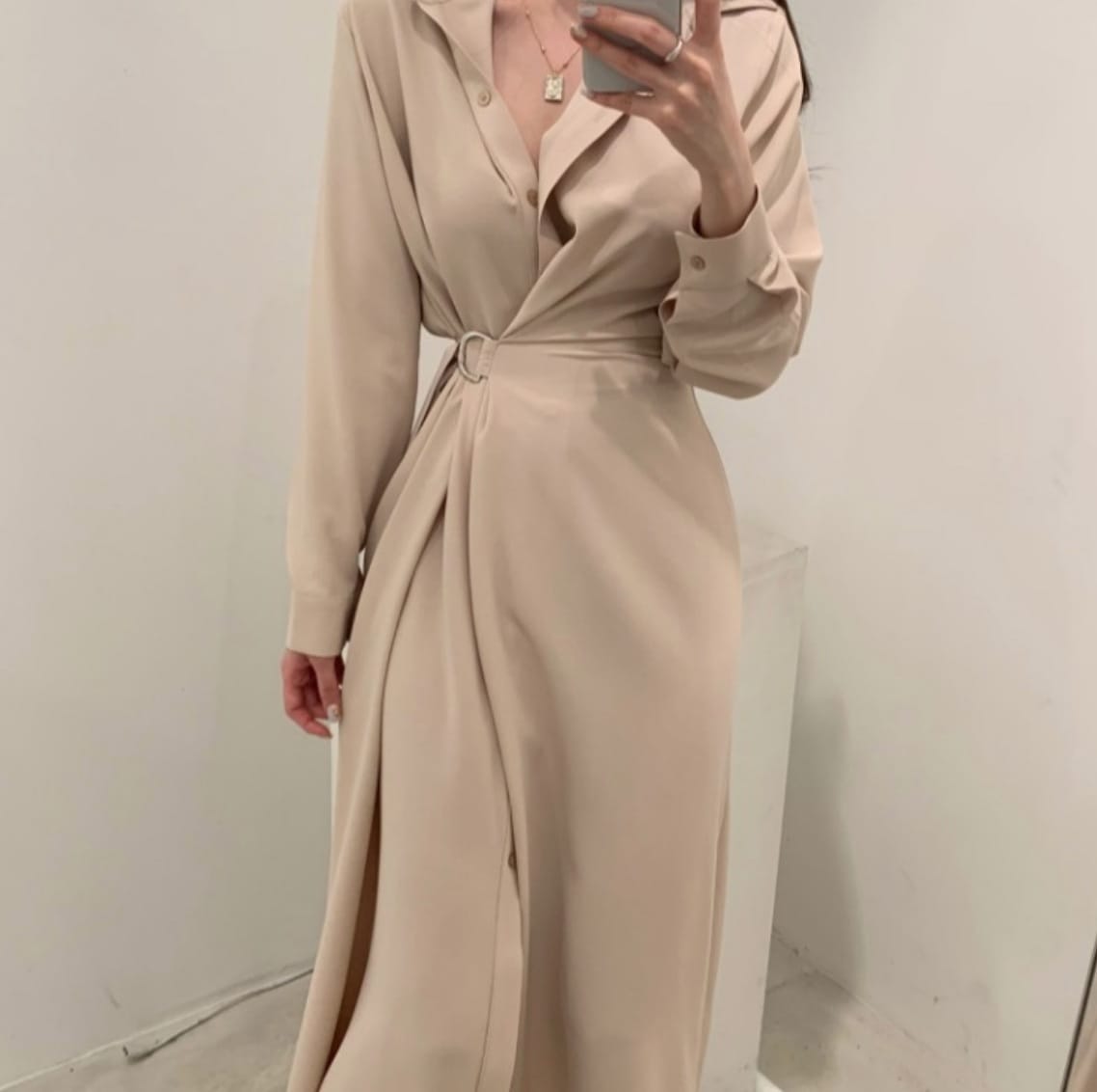 ワンピース デート かわいい 大人可愛い きれいめ シンプル カジュアル 大人 上品 おしゃれ 無地 襟付き 夏 春 秋 ウエストマーク 前開き 薄手 エレガント オフィス 通勤 長袖 グリーン