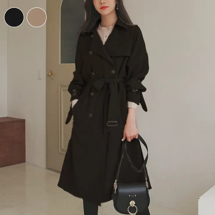トレンチコート オフィスカジュアル アウター 秋服 全2色 韓国ファッション 秋 冬 スリット 薄手 ロング ベルト 2点セット きれいめ コート 暖かい あったか ゆったり 羽織 無地 シンプル ロ