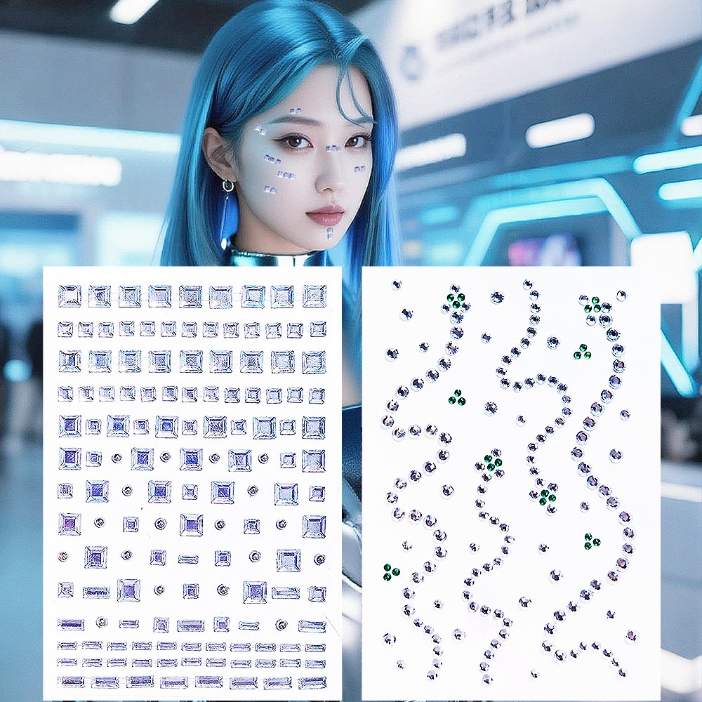 【1点ご購入 で10点プレゼントいたします】メカニカル姫サイボパンク風模倣鏡面メイクメタリックメイクプレミアムサイケディー自己粘着顔貼付
