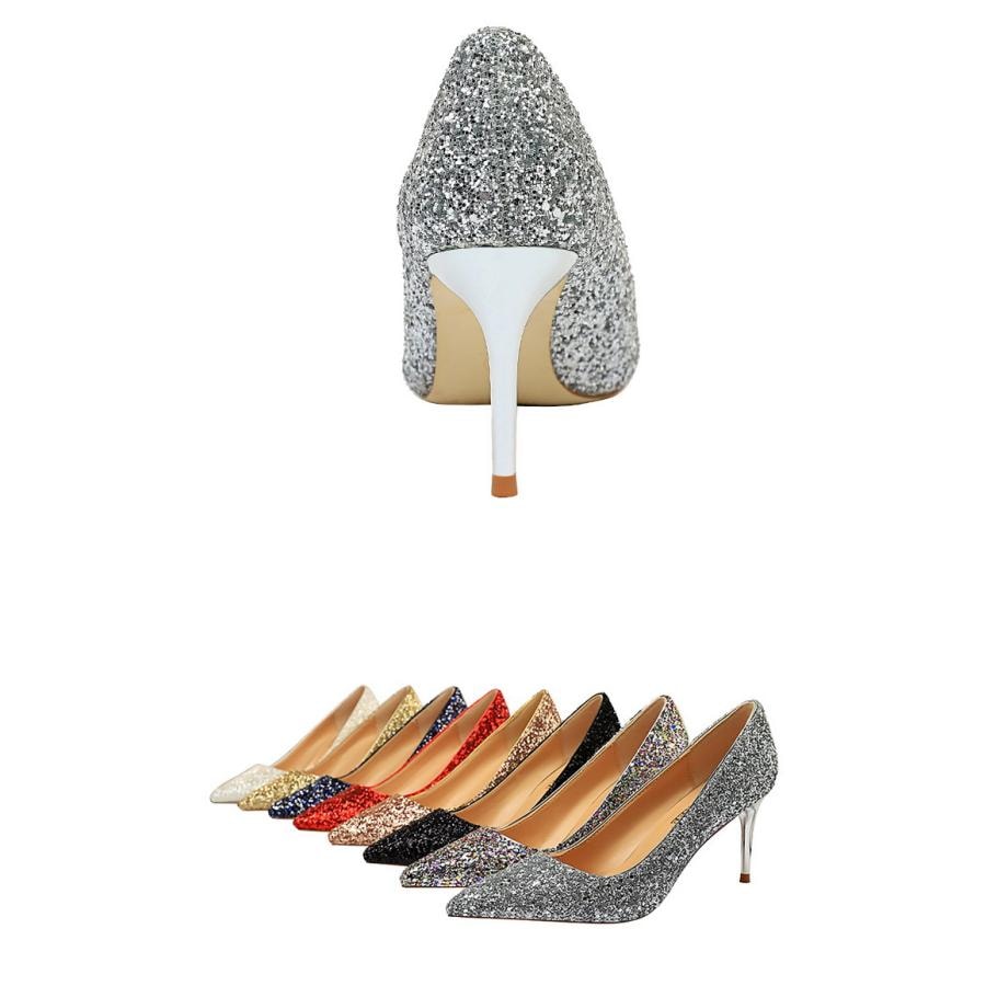 【急速出荷!】スタイルアップ！ヒールパンプス グラデーション パンプス 黒 ポインテッドトゥ レディース 靴 ヒール7cm キラキラ ゴールド シルバー 美脚 走れる パーティー キャバ嬢 二次会 o