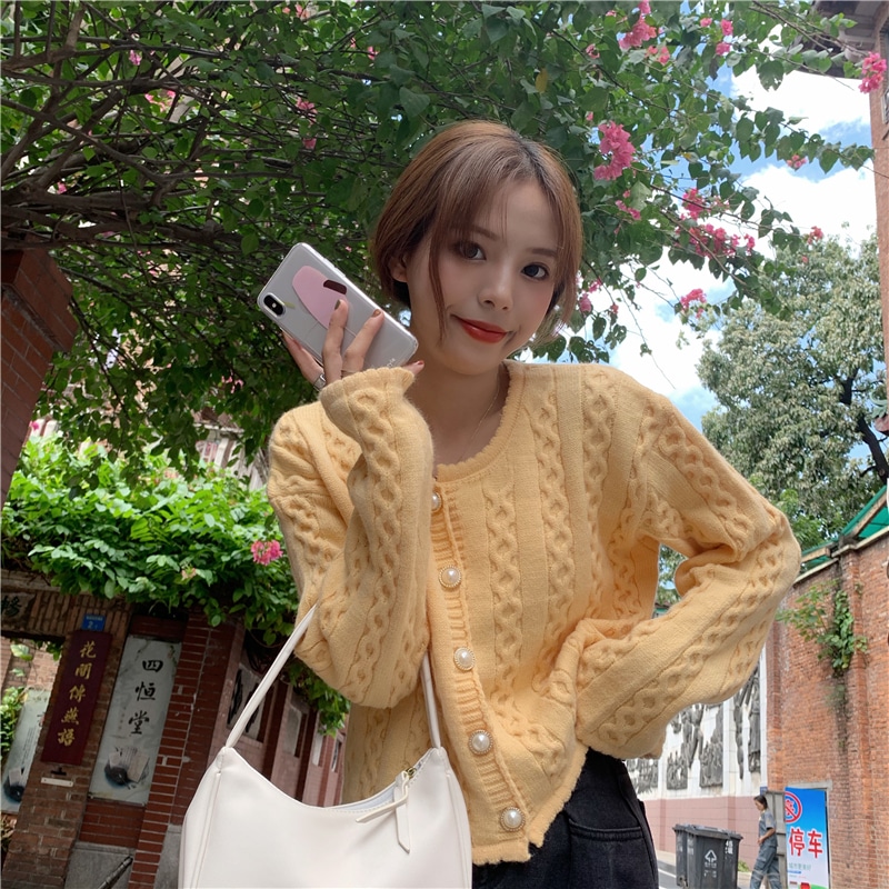 セーターカーディガン イエロー ホワイト パープル ピンク トップス ニットソー セーター スリム