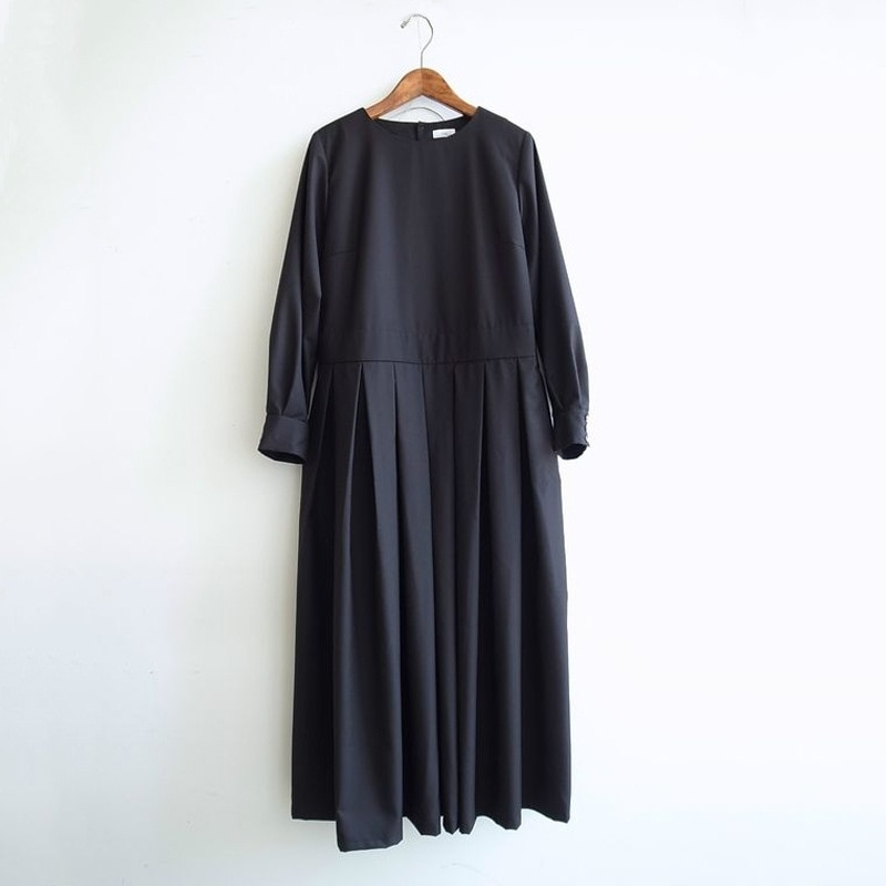 【ins超人気】韓国風ファッションシンプルカジュアルラウンドネックギャザーマキシワンピース
