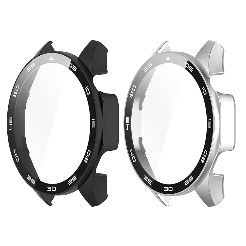 SHEAWA HUAWEI WATCH GT4 46mm用ケース カバー 2個セット PC+強化ガラスフィルム 数字印字 全面保護 9H硬度 一体型保護ケース 保護カバー 耐衝撃 アクセサリー (ブラ 5,656円