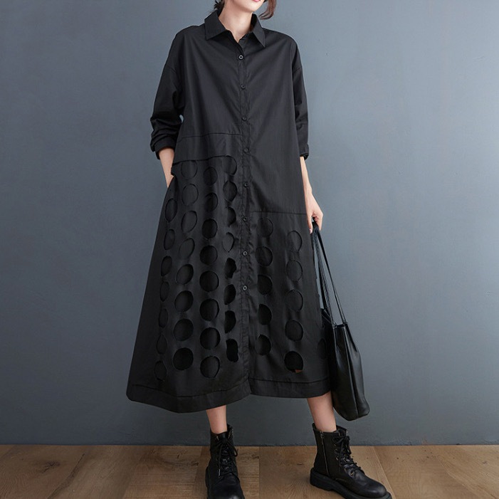 レディース スカート ワンピース シャツ シャツワンピ 羽織 前開き フレアスカート ロングスカート ミモレ ロング 長袖 襟付き Aライン アシンメトリー 切り替え 裾ワイド ポケット ボタン 5,724円