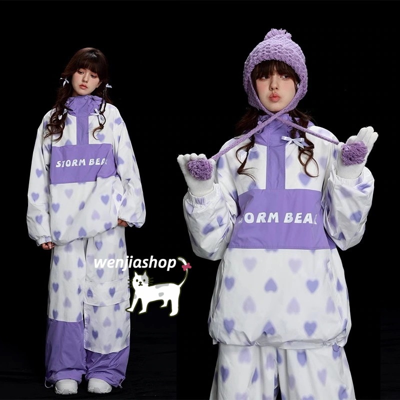 スノーボードウェア 2024 2025 上下セット メンズ レディース アウター ジャケット パンツズボン 紫セットアップウィンタースポーツ 韓国風 防水防寒 スノーウェア スキーウェア スノボウェア