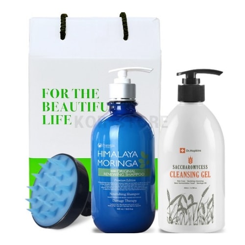 ドクターホプキンス ビール 酵母 クレンジング ジェル 500ml + モリンガ シャンプー 500ml + 頭皮 フォーム ブラシ ヘア スキン ギフト セット