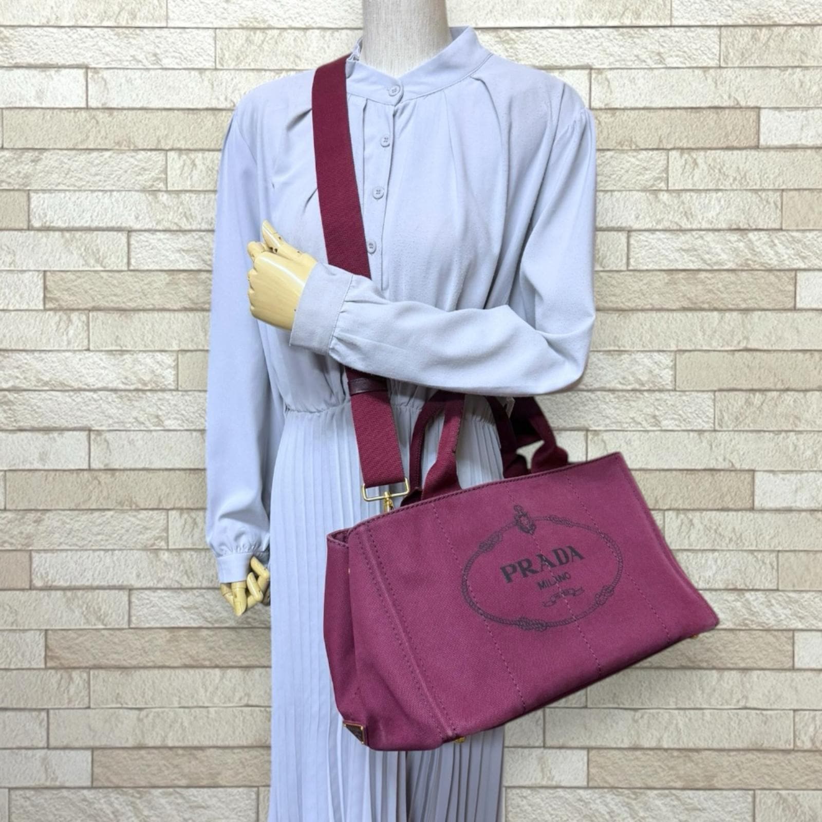 プラダ カナパトート M ショルダーバッグ キャンバス BN2642 レッド PRADA 中古