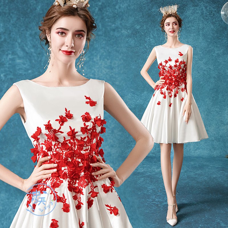 パーティードレス イブニングドレス ウェディングドレス レディース 膝丈ワンピース ノースリーブ 刺繍 花柄 結婚式 司会者 飲み会 演奏会 大人 上品 きれいめ