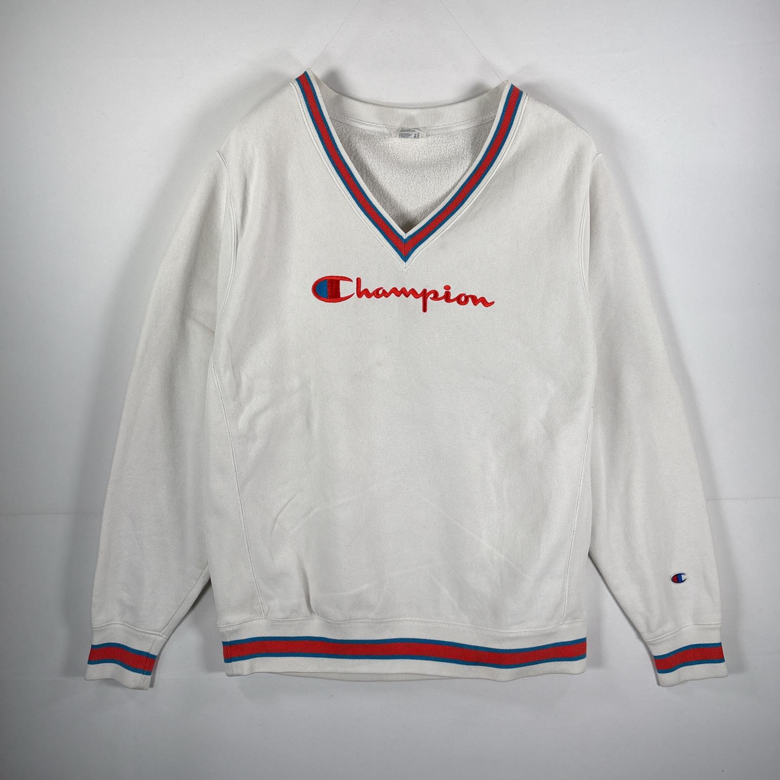 古着 スウェット リバースウィーブタイプ HERITAGE Vネック 刺繍ロゴ Large ホワイト メンズ