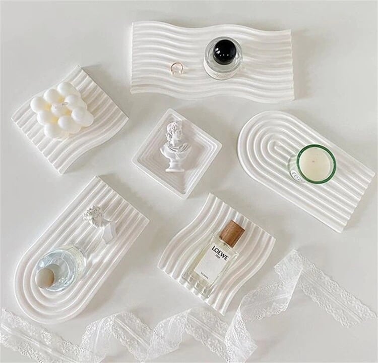 スタイル トレイ 水の波のパターン 石膏 収納トレイ 食べ物 写真の小道具 装飾 写真の背景