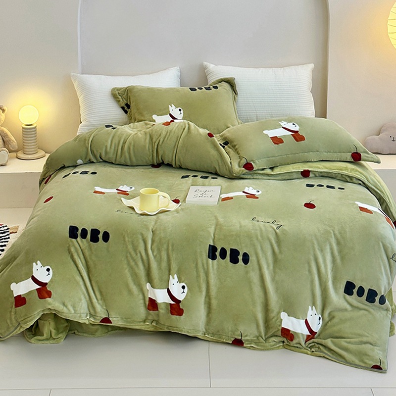 超厚手かわいい緑色の子犬と厚手のミルクの綿毛の4点セット冬のキャラクターサンゴのファレルの綿毛1.8笠