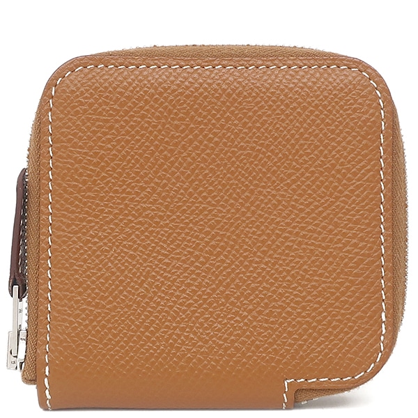 エルメス コインケース アザップ シルクイン ミニ コンパクト ヴォーエプソン ゴールド シルバー金具 茶 ラウンドファスナー Z刻印 【箱】【中古】