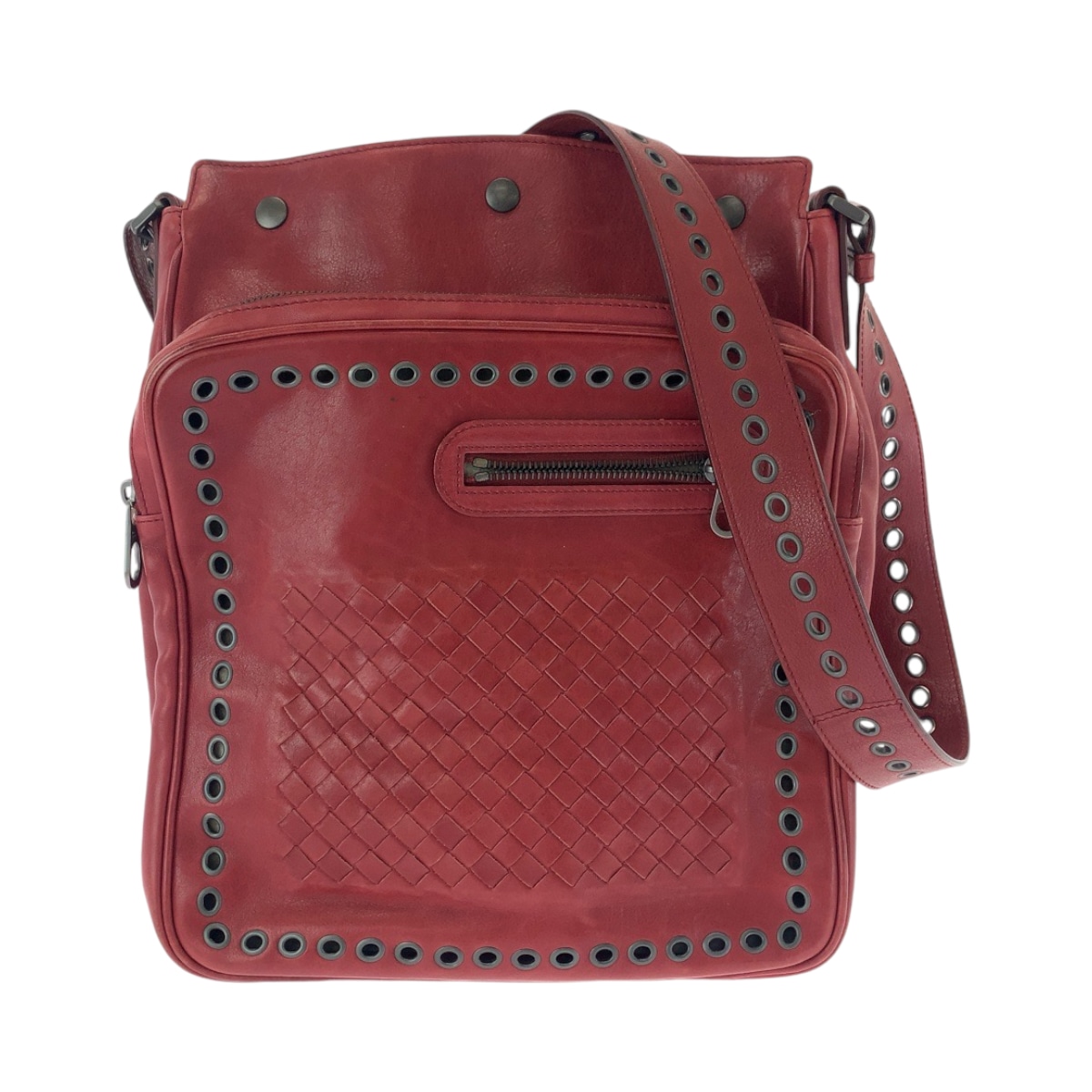 イントレチャート レッド シルバー金具 レザー ショルダーバッグ メッセンジャーバッグ メンズ 409445