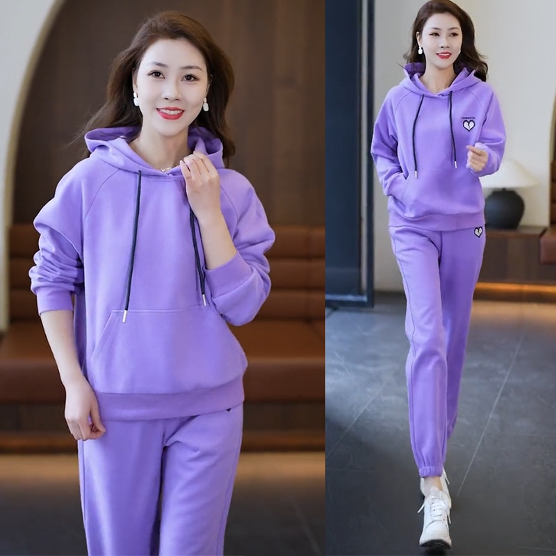 帽子付きスポーツウェアセット女性春洋気減齢ゆるいガードルランニング服2点セット
