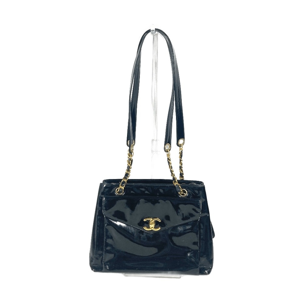 ショルダーバッグ CC ココマーク ロゴ ヴィンテージ 肩掛け カバン トートバッグ チェーンバッグ パテントレザー ブラック 85,800円