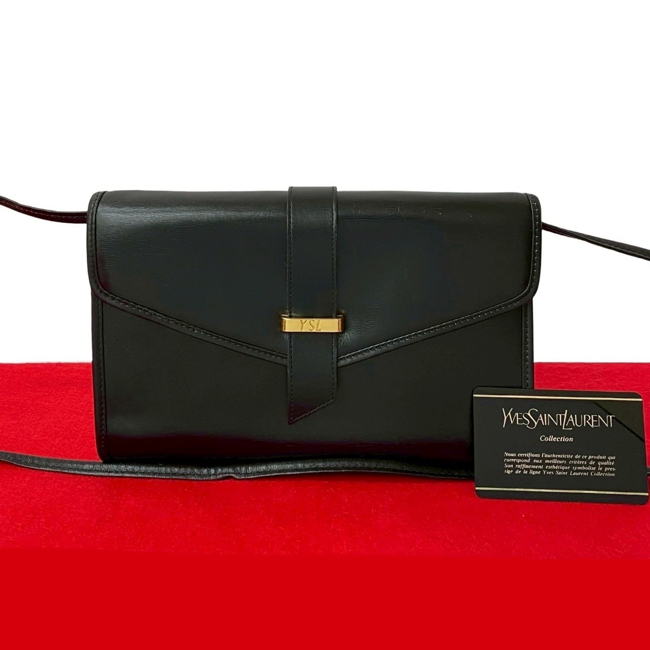 ヴィンテージ YSL ロゴ 金具ショルダーバッグ レザー ブラック 16931