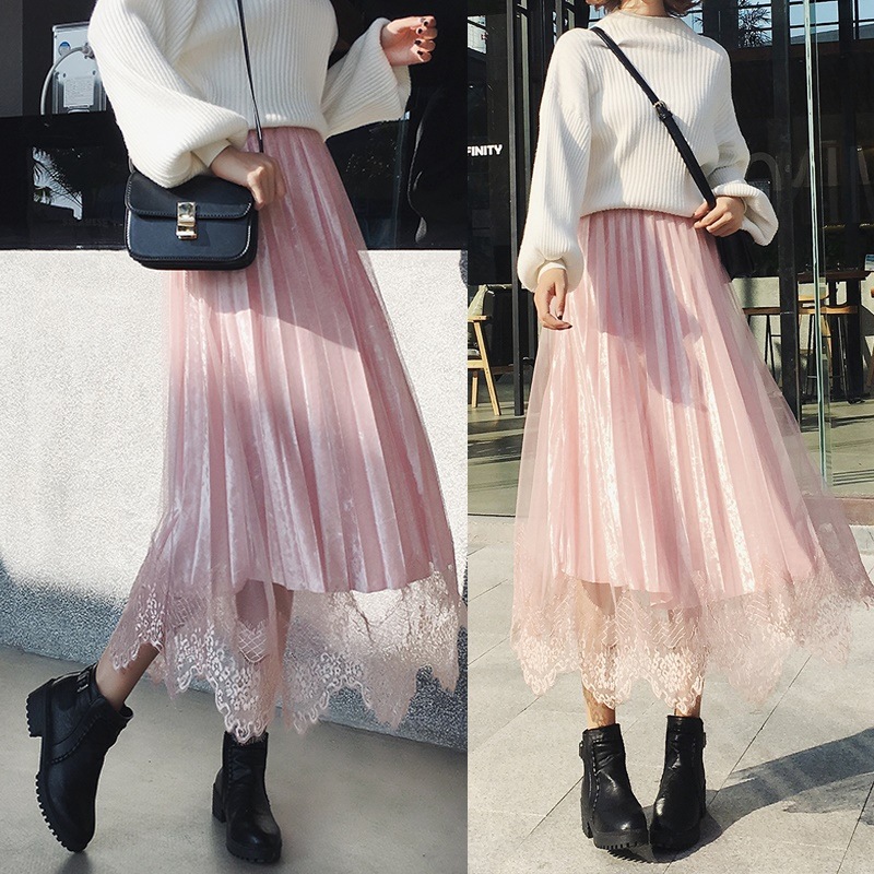 3147.ロング丈 チュールプリーツスカート（ピンク）2019 春夏 お出かけ パーティー 100,000円