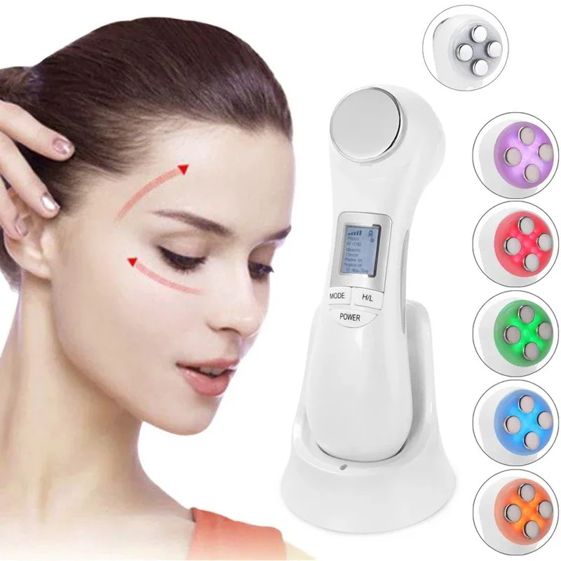 RFラジオ波 美顔器 イオン導出 マッサージ 超音波 led光 エステ マッサージ EMS美容ホワイト美顔器多機能 1台6役 小顔 美肌 美容 抗老しわ