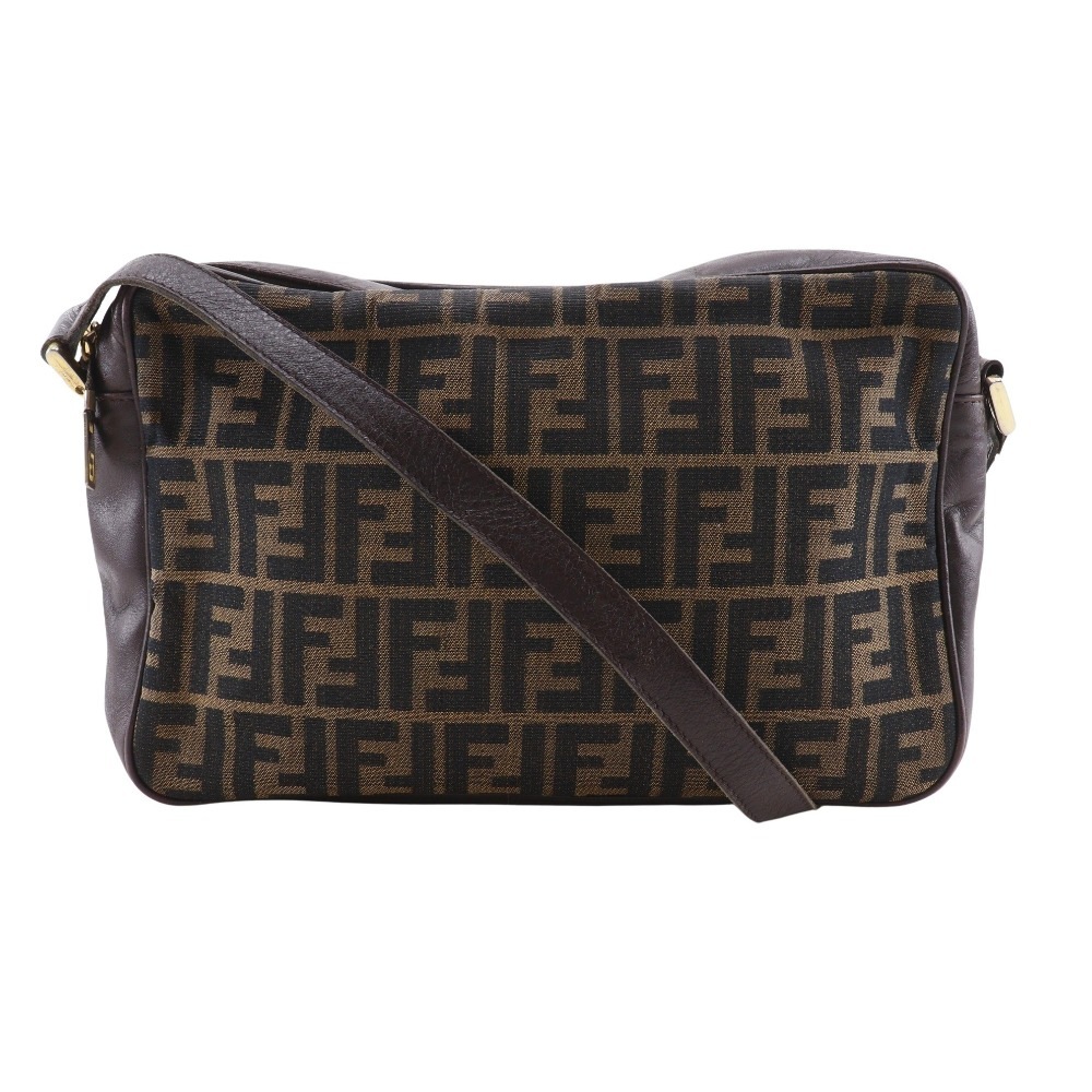 ズッカ ショルダーバッグ ナイロンキャンバス レザー 茶 レディース 中古品