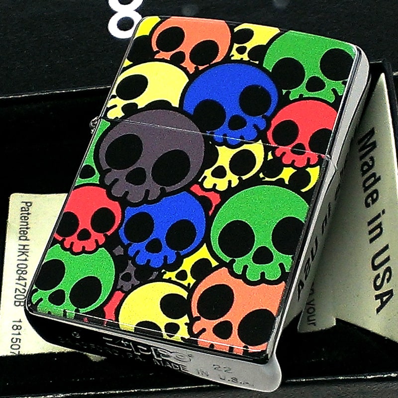 ZIPPO ライター カラフル スカル ジッポ からふるすかる ドクロ おしゃれ シルバー かわいい 珍しい 骸骨 メンズ ギフト かっこいい プレゼント