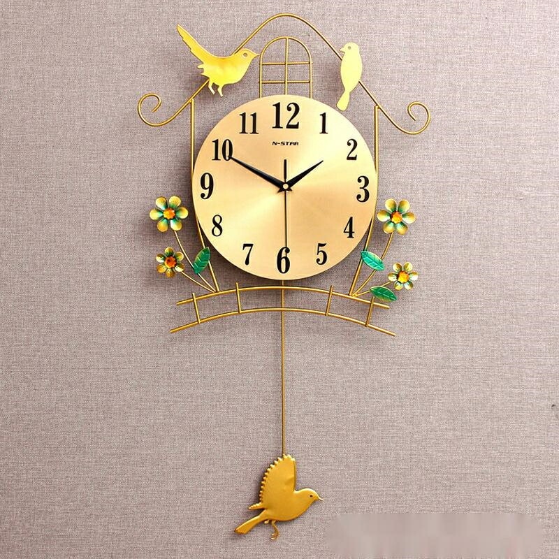新作売れ筋限壁掛け時計　振り子時計　掛け時計　ウォールクロック　金属　鳥模様　自然　リビング　インテリア時計　おしゃれ　　壁掛け　静音　かわいい　モダン　ナチュラル　シンプル　新築