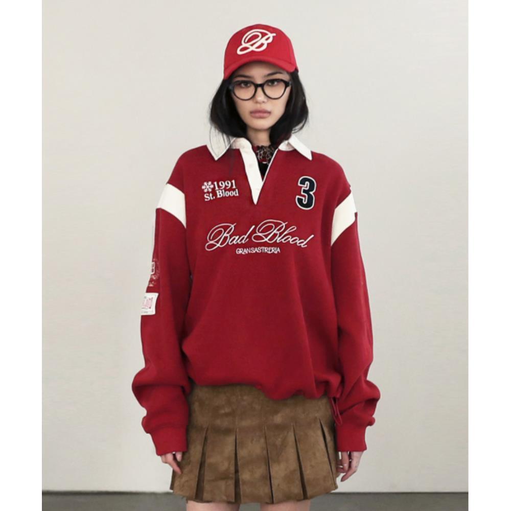 BADBLOOD Saint Blood Rugby Shirt Red w-sweatshirt24-011
