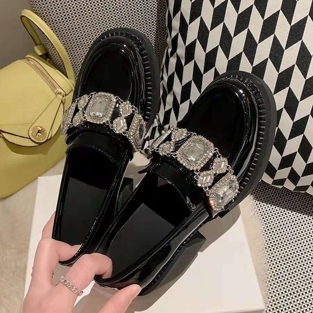 レディース ビジューベルト プラットフォーム ローファー キラキラ 大人可愛い