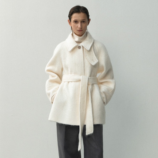 (CT-1450) HAIRY WOOL BELTED HALF COAT S