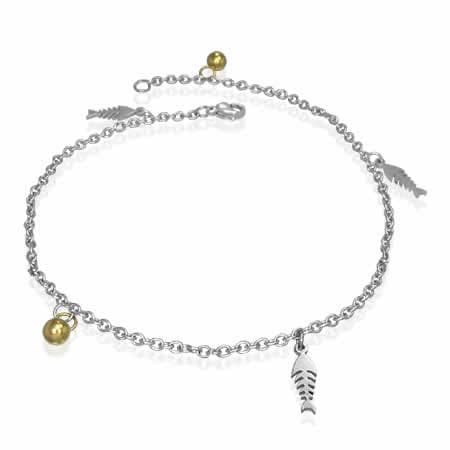 フィッシュボーンゴールドアンクレット 魚の骨 サカナ 釣り 丈夫 足首 アクセサリー プレゼント 夏