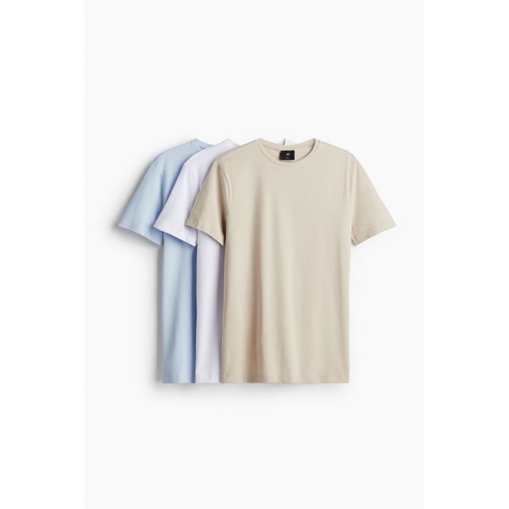 H&M 3ピーススリムフィットTシャツセットライトブルー/ライトベージュ/ホワイト