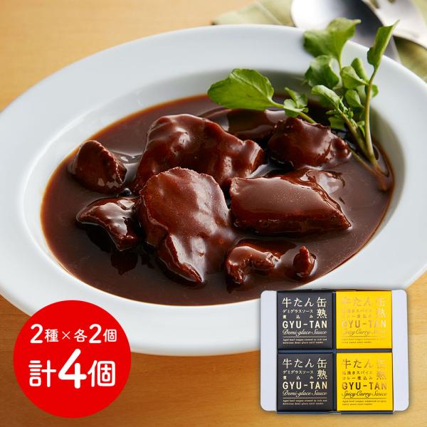 宮城 「木の屋石巻水産」 牛たん缶詰2種セット (デミグラスソース粗挽きスパイスカレー 各2個) (ギフト箱)