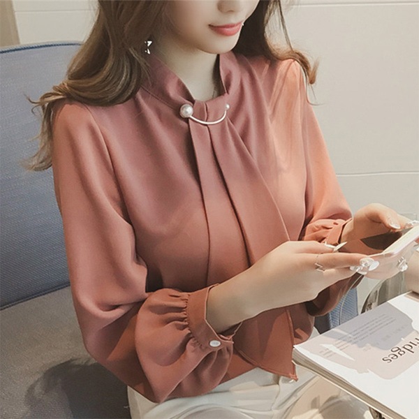 ブルー L パール　とろみ XL 春　秋　オフィス　仕事　接待　きれいめ 上品 M ブラウン ボウタイ襟 S トップス 綺麗系 韓国ファッション 2XL ホワイト レディース 濃いピンク 清楚 ブラウ