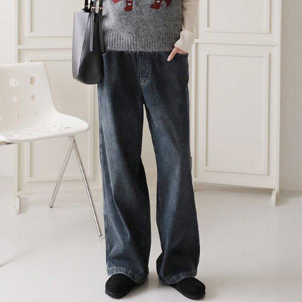 (CC)KW-204B起毛スパンブラックバイオサンドウォッシングバンディングワイドパンツ